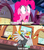 Size: 640x720 | Tagged: safe, edit, edited screencap, screencap, gustave le grande, pinkie pie, griffon, g4, mmmystery on the friendship express, japanese, jean pierre polnareff, jojo's bizarre adventure, masashi ebara, mohammed avdol, stardust crusaders, voice actor joke