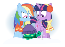 Size: 1020x750 | Tagged: safe, artist:dm29, rainbow dash, tank, twilight sparkle, alicorn, pony, g4, tanks for the memories, clothes, duo, earmuffs, female, mare, scarf, simple background, snow, transparent background, twilight sparkle (alicorn), wintertime