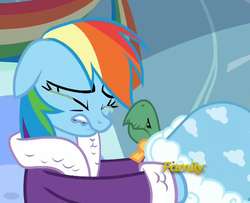 Size: 1063x863 | Tagged: safe, screencap, rainbow dash, tank, pegasus, pony, g4, tanks for the memories, crying, cute, dashabetes, eyes closed, female, floppy ears, mare, open mouth, teary eyes