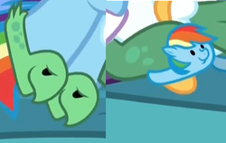 Size: 615x389 | Tagged: safe, screencap, g4, my little pony: friendship is magic, tanks for the memories, clothes, comparison, cropped, dashie slippers, slippers, tank slippers