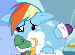 Size: 1185x881 | Tagged: safe, screencap, rainbow dash, tank, pegasus, pony, g4, tanks for the memories, clothes, crying, cute, daaaaaaaaaaaw, dashabetes, dashie slippers, female, floppy ears, hnnng, mare, sadorable, teary eyes, weapons-grade cute