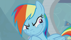 Size: 500x281 | Tagged: safe, screencap, rainbow dash, pegasus, pony, g4, season 5, tanks for the memories, animated, evil, evil smile, faic, female, folded wings, gif, hooves together, how the grinch stole christmas, pure unfiltered evil, rainbow dash is best facemaker, rainbow grinch, smiling, solo, the grinch, then she got an idea, wings