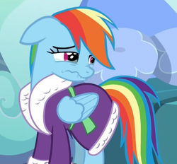 Size: 983x913 | Tagged: safe, screencap, rainbow dash, g4, tanks for the memories, bathrobe, clothes, crying, female, robe, sad, solo