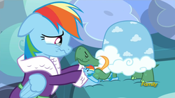 Size: 1920x1080 | Tagged: safe, screencap, rainbow dash, tank, g4, tanks for the memories, bathrobe, clothes, crying, dashie slippers, robe, sad