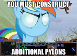Size: 756x550 | Tagged: safe, edit, rainbow dash, protoss, g4, tanks for the memories, additional pylons, do i look angry, image macro, meme, starcraft