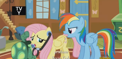 Size: 567x277 | Tagged: safe, screencap, fluttershy, rainbow dash, tank, g4, tanks for the memories, doctor fluttershy, listening, stethoscope