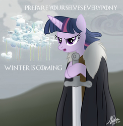 Size: 800x819 | Tagged: safe, artist:valinhya, twilight sparkle, alicorn, pony, g4, tanks for the memories, crossover, female, game of thrones, mare, solo, twilight sparkle (alicorn), twilight starkle, winter is coming