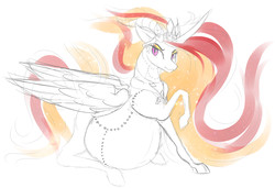 Size: 2422x1653 | Tagged: safe, artist:patch, nightmare star, princess celestia, g4, belly, crown, female, impossibly large belly, jewelry, looking at you, preglestia, pregnant, sketch, solo