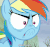Size: 764x720 | Tagged: safe, screencap, rainbow dash, g4, tanks for the memories, animated, do i look angry, female, image macro, meme, solo, triggered
