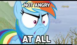 Size: 960x562 | Tagged: safe, screencap, rainbow dash, g4, tanks for the memories, angry, do i look angry, image macro, meme