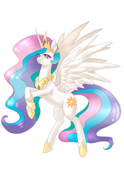 Size: 2893x4092 | Tagged: safe, artist:mrrrn, princess celestia, g4, female, rearing, simple background, solo, spread wings