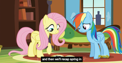 Size: 1600x830 | Tagged: safe, screencap, fluttershy, rainbow dash, g4, tanks for the memories, meme, youtube caption