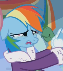 Size: 504x570 | Tagged: safe, screencap, rainbow dash, g4, tanks for the memories, animated, bathrobe, blinking, clothes, crying, cute, dashabetes, female, floppy ears, frown, loop, open mouth, robe, sad, sadorable