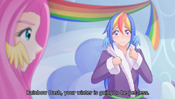 Size: 1280x720 | Tagged: safe, artist:jonfawkes, fluttershy, rainbow dash, human, g4, tanks for the memories, anime, clothes, crying, cute, dashabetes, humanized, robe, scene interpretation, wing ears