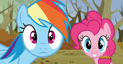 Size: 1600x830 | Tagged: safe, screencap, pinkie pie, rainbow dash, g4, tanks for the memories, looking at you