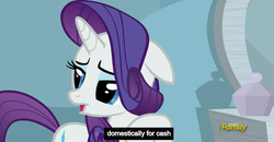 Size: 1600x830 | Tagged: safe, edit, edited screencap, screencap, rarity, g4, tanks for the memories, caption, discovery family logo, meme, solo, youtube caption