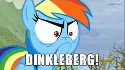 Size: 610x342 | Tagged: safe, screencap, rainbow dash, g4, tanks for the memories, angry, cinemaquestria, dinkleberg, do i look angry, image macro, meme