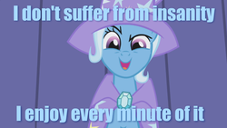 Size: 853x480 | Tagged: safe, edit, edited screencap, screencap, trixie, pony, unicorn, g4, crazy trixie, female, image macro, mare, meme, solo