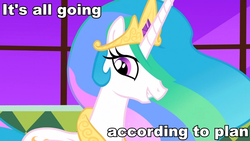 Size: 960x540 | Tagged: safe, princess celestia, g4, female, image macro, just as planned, meme, solo