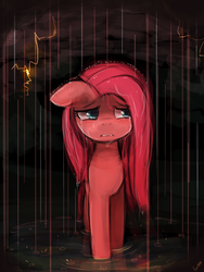 Size: 720x960 | Tagged: safe, artist:lumineko, pinkie pie, pony, g4, crying, female, lightning, pinkamena diane pie, rain, solo