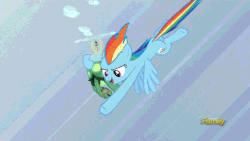 Size: 576x324 | Tagged: safe, screencap, rainbow dash, tank, pony, g4, tanks for the memories, animated, cloud, flying, loop, perfect loop