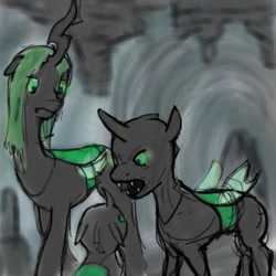 Size: 1367x1367 | Tagged: safe, artist:ponescribbles, queen chrysalis, changeling, g4, green changeling, holeless