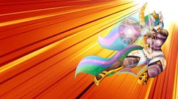 Size: 3939x2203 | Tagged: safe, artist:furfreak, princess celestia, anthro, g4, armor, arrow, belly button, both cutie marks, bow (weapon), bow and arrow, female, high res, solo