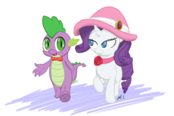 Size: 1200x800 | Tagged: safe, artist:jarr16, rarity, spike, dragon, pony, unicorn, g4, blushing, bowtie, date, female, hat, male, mare, rose, ship:sparity, shipping, simple background, straight, transparent background