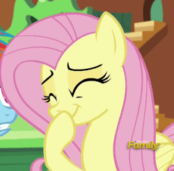 Size: 998x983 | Tagged: safe, screencap, fluttershy, rainbow dash, g4, tanks for the memories, animated, cute, eyes closed, female, giggling, shyabetes, smiling