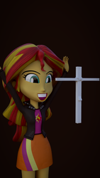 Size: 1080x1920 | Tagged: safe, artist:3d thread, artist:creatorofpony, sunset shimmer, equestria girls, g4, 3d, 3d model, blender, christian sunset shimmer, christianity, clothes, cross, crucifix, female, intentionally bad, jacket, leather jacket, op is a duck, religion, shirt, skirt, solo