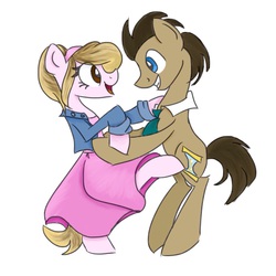 Size: 1024x1024 | Tagged: safe, artist:tenrose, doctor whooves, time turner, g4, clothes, dancing, doctor who, dress, ponified, ponified tenrose, rose tyler, tenrose