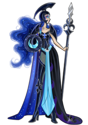 Size: 595x842 | Tagged: safe, artist:ladyamaltea, nightmare moon, princess luna, human, g4, armor, boots, clothes, dress, female, helmet, high heel boots, humanized, shield, shoes, simple background, solo, spear, transparent background, warrior, weapon
