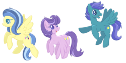 Size: 1280x640 | Tagged: safe, artist:orcakisses, clear skies, open skies, sunshower, pegasus, pony, g4, tanks for the memories, female, male, mare, open mouth, profile, simple background, stallion, transparent background, trio