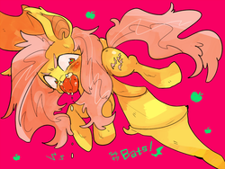 Size: 980x735 | Tagged: safe, artist:29axa, fluttershy, g4, apple, female, flutterbat, race swap, solo