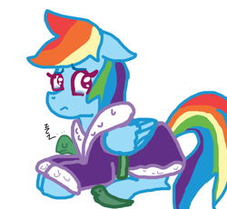 Size: 506x465 | Tagged: safe, artist:apple-jazzy, rainbow dash, tank, g4, tanks for the memories, bathrobe, clothes, crying, simple background, tank slippers