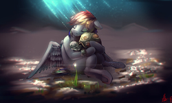 Size: 6000x3605 | Tagged: safe, artist:alumx, rainbow dash, tank, g4, tanks for the memories, awesome, chromatic aberration, crepuscular rays, scene interpretation, surreal, underhoof, wallpaper