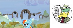 Size: 1414x540 | Tagged: safe, edit, edited screencap, screencap, rainbow dash, g4, tanks for the memories, discovery family logo, female, geese, mallard fillmore, mare, solo