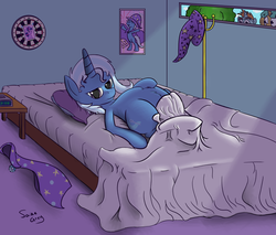 Size: 1500x1276 | Tagged: safe, artist:saine grey, snails, snips, trixie, twilight sparkle, pony, unicorn, g4, bed mane, belly, dartboard of hate, female, mare, peeping tom, pregnant, pregxie, room, stalker