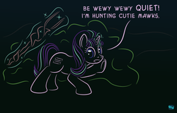 Size: 720x460 | Tagged: safe, artist:quint-t-w, starlight glimmer, g4, the cutie map, crossover, dialogue, elmer fudd, female, gradient background, looney tunes, s5 starlight, solo, staff, staff of sameness