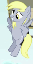 Size: 217x422 | Tagged: safe, screencap, derpy hooves, pegasus, pony, feeling pinkie keen, g4, female, mare, oops my bad, sheepish, skywagon, solo