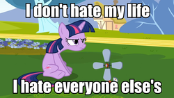 Size: 960x540 | Tagged: safe, edit, edited screencap, screencap, twilight sparkle, g4, female, grumpy twilight, image macro, meme, solo