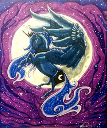 Size: 1024x1233 | Tagged: safe, artist:cococream45, princess luna, g4, female, flying, moon, solo, traditional art