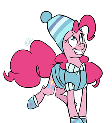 Size: 655x718 | Tagged: safe, artist:chibadeer, pinkie pie, g4, tanks for the memories, clothes, female, hat, simple background, smiling, solo