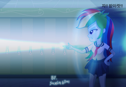 Size: 3285x2286 | Tagged: safe, artist:sumin6301, rainbow dash, equestria girls, g4, clothes, female, high res, parody, school uniform, solo, spirit gun, yu yu hakusho