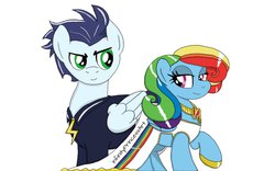 Size: 1024x640 | Tagged: safe, artist:infinityprincessart, rainbow dash, soarin', g4, alternate hairstyle, clothes, dress, female, male, rainbow dash always dresses in style, ship:soarindash, shipping, straight