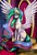 Size: 1401x2048 | Tagged: safe, artist:santagiera, princess celestia, alicorn, pony, g4, badass, female, jewelry, looking at you, mare, regalia, signature, sitting, smiling, smirk, solo, spread wings, throne