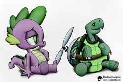 Size: 1200x800 | Tagged: safe, artist:rockingscorpion, spike, tank, g4, tanks for the memories, twins