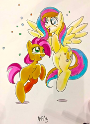 Size: 677x933 | Tagged: safe, artist:tony fleecs, babs seed, oc, oc:golden gates, g4, babscon, babscon mascots, namesake, pun, visual pun