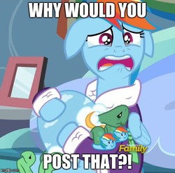 Size: 490x482 | Tagged: safe, edit, edited screencap, screencap, rainbow dash, tank, g4, tanks for the memories, bathrobe, clothes, crying, cute, dashabetes, dashie slippers, depression dash, discovery family logo, floppy ears, image macro, meme, reaction image, robe, sad, tank slippers, why would you post that