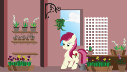 Size: 11835x6657 | Tagged: safe, artist:kylami, roseluck, pony, g4, absurd resolution, flower, flowershop, solo